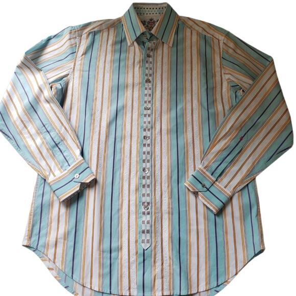 ROBERT GRAHAM STRIPED BUTTON DOWN SIZE MED - Picture 1 of 9
